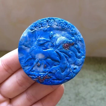 شراءحقيقي الطبيعية Sugilite الملكي الأزرق قلادة قلادة مستديرة فينيكس منحوتة 53.5*5.5 مللي متر النساء الرجال الحب جنوب أفريقيا هدية AAAAAAA