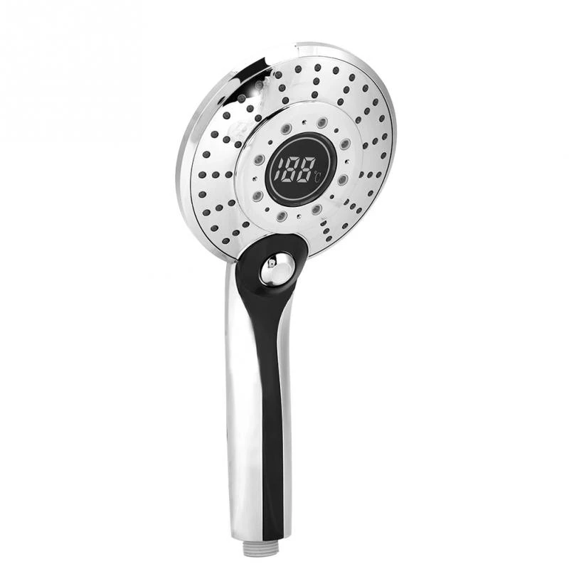 

Digital Led Shower Head W/ 3-Color Temperature Controller Handheld Silver Electroplating Led Light 3 Spraying Mode Shower Head