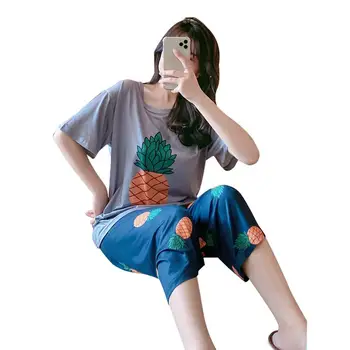 

Women Pineapple Avocado Fruit Loose Short Sleeve T-shirt Top Pants Pajama Set 2020