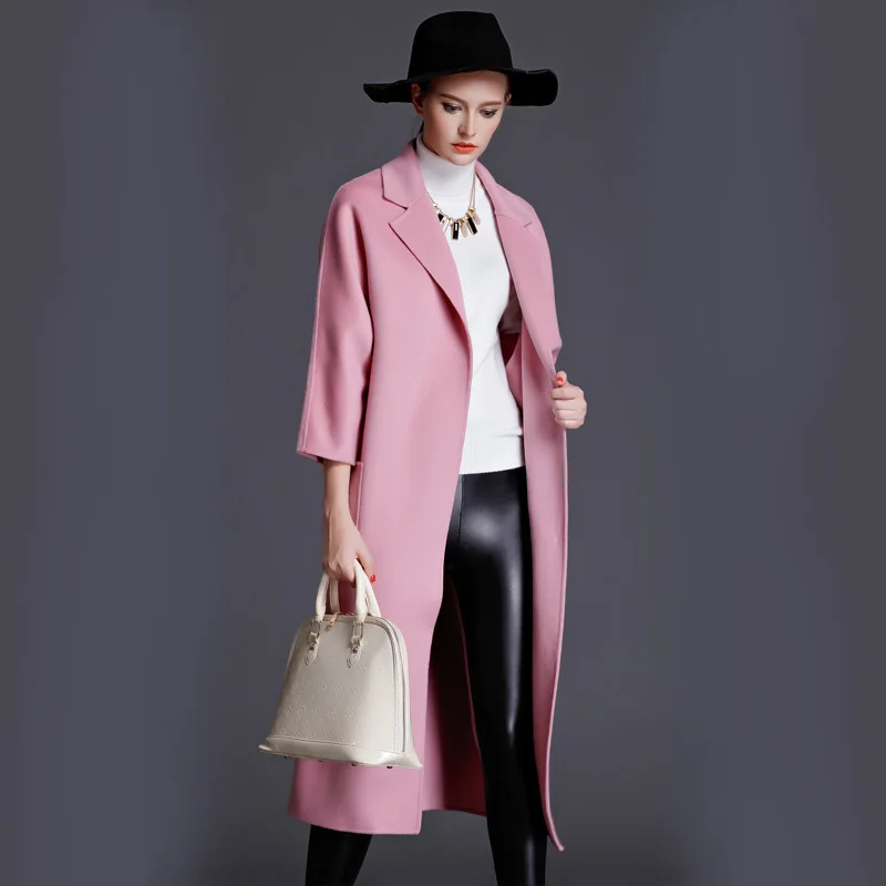 Vrouwen s winterjas roze dubbelzijdig wol kasjmier uitloper 2019 herfst plus size dames mode overjassen lange gratis schip Vrouwen s winterjas roze dubbelzijdig wol kasjmier uitloper 2019 herfst plus size dames mode overjassen lange gratis schip