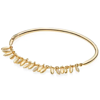 

New 925 Sterling Silver Bangle Shine Floating Grains On A Chain Arc Over Bracelet Bangle Fit Bead Charm Diy Fine Jewelry