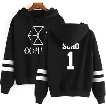 

EXO hoodies Sweatshirt Long Sleeve Hoodies Sweatshirt Two bar Unisex Fashion Print Stripe Couple Pocket Decorative
