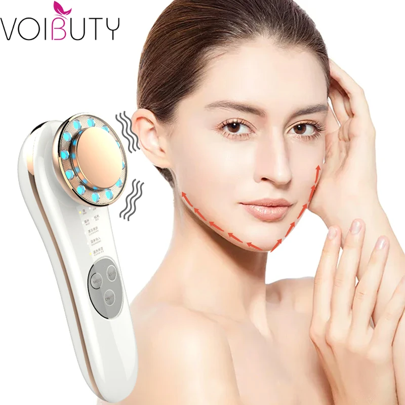 Ultrasonic Face Cleaning Massager Electric Ion Heat Facial Skin Lifting and Tighten Device LED Photon Therapy Skin Rejuvenation