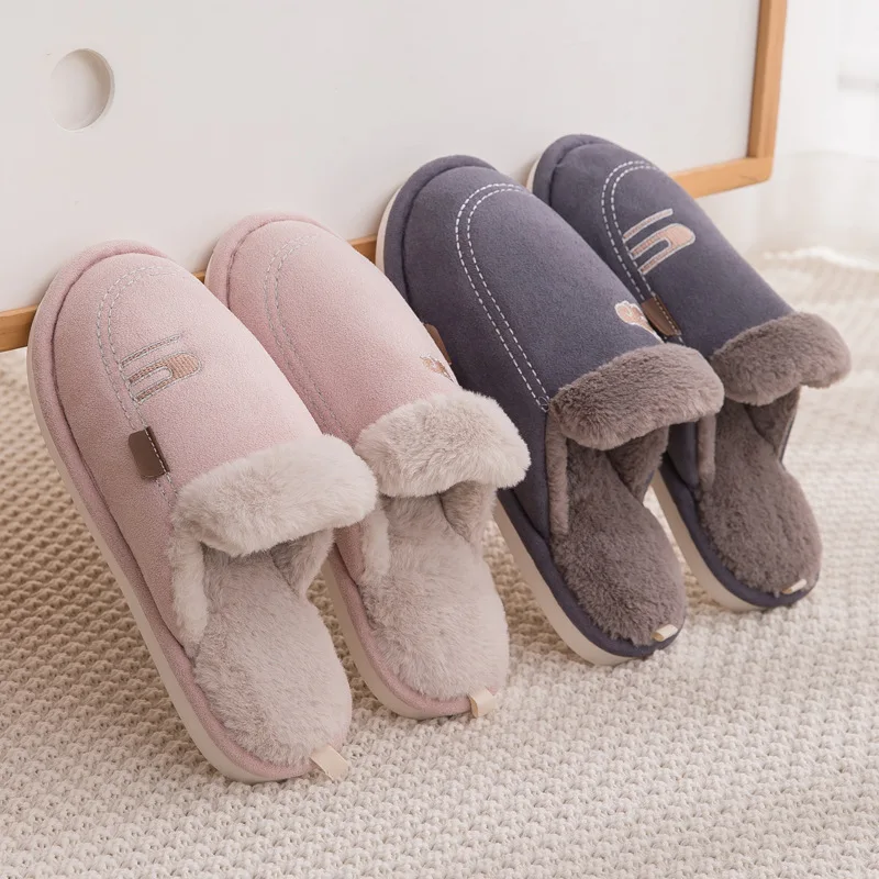 

2020 Woman Warm Slippers Soft Faux Fur Lovers Indoor Slippers Chinese Style Winter Shoes Woman Men Home Floor Slipper SH12021