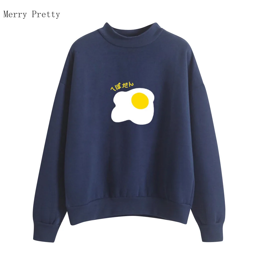 Женский свитшот в японском стиле Merry Pretty однотонный милый с изображением яичницы