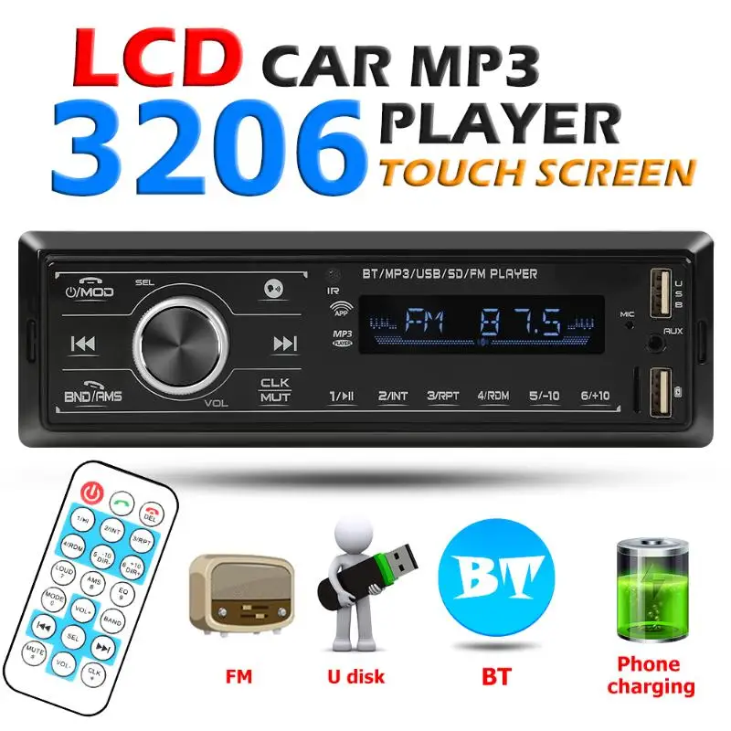 1 DIN автомобильный стерео MP3-плеер Bluetooth одиночный 1din FM радио в тире головное устройство AUX-In Цифровой Авто аудио медиа приемник