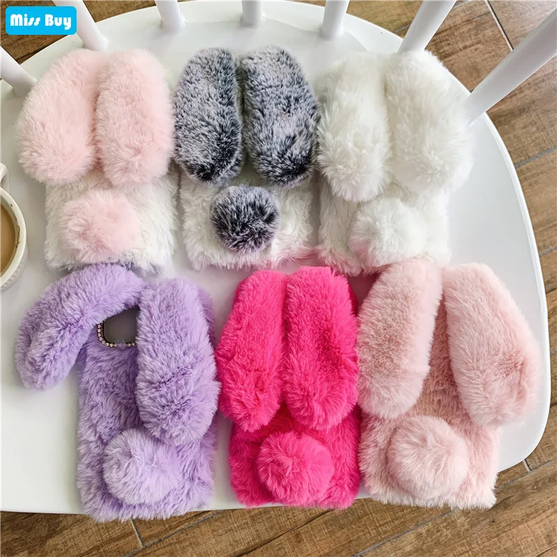 

For Samsung Galaxy A20E Case Rabbit Warm fur hair Case for Samsung A 20E Case for Galaxy A20 E Coque Diamond Plush Soft Cover