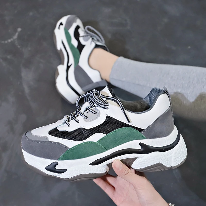 

Suede Mixed Colors Platform Sneakers Women Thick Sole Breathable Snekaers Women Casual Shoes Chunky Trainers Ladies 2020 Trendy