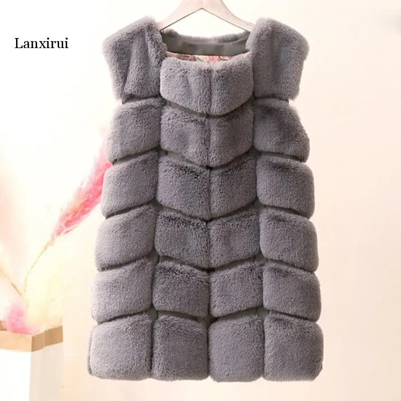 Lanxirui, модный жилет из искусственного меха для женщин, осень, зима, без рукавов, куртка, пальто, повседневное, размера плюс, теплое меховое пальто, верхняя одежда, розовые пальто
