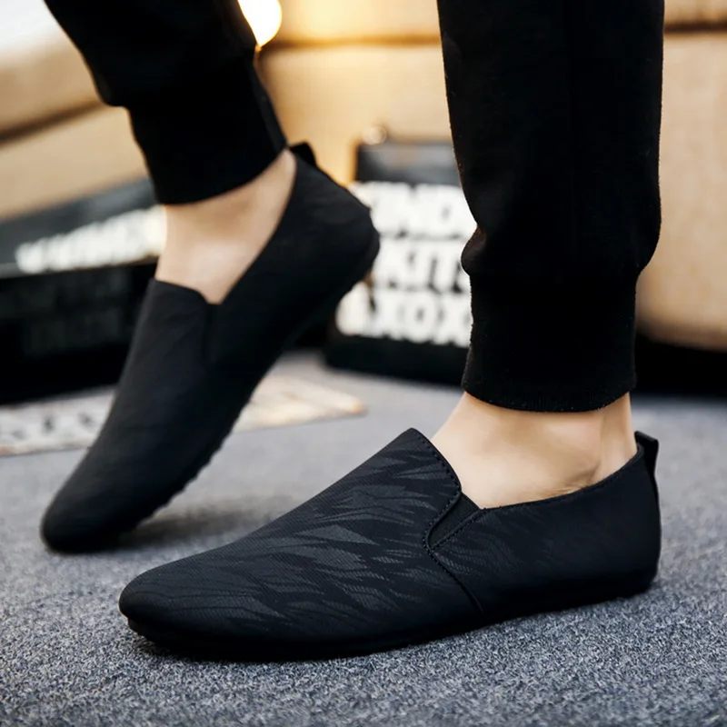 

Men's Fashion PU Leather Striped Print Loafers Shoes England Simple Business Comfortable Breathable Casual Lazy Shoes 2019 New