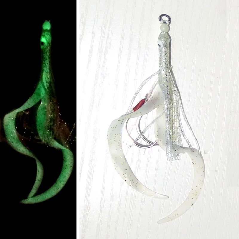 

2pcs 2/0 3/0 4/0 5/0 Glow Slow Jig Silicone Skirt Assist hook jigging hook sea fishing hook Jig head fishing hook