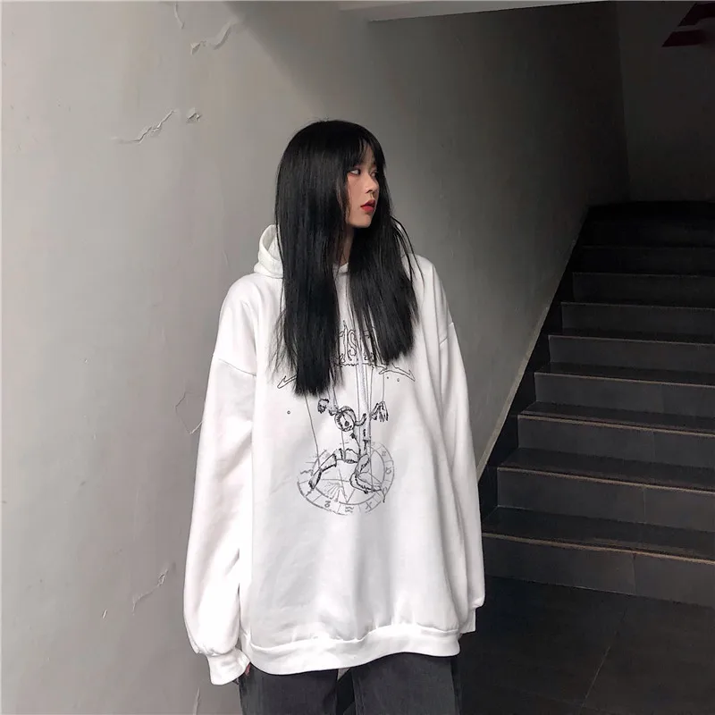 Lychee Girls Dark Puppet Женские флисовые толстовки с капюшоном осень зима женские топы с капюшоном повседневные свободные женские флисовые толстовки Топ