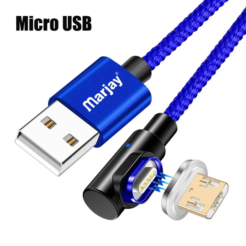 Blue Micro USB Магнитный кабель Marjay, 90 градусов, Тип C, Micro USB C, быстрая зарядка, Microusb type-C, магнитное зарядное устройство, usb c, зарядный Шнур для iphone 7, 6 - Цвет: Blue Micro USB