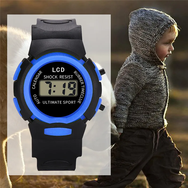 Дети мальчик девочек светодиодная цифровая электронная часы студент спортивные дети смотрят моды Водонепроницаемый ребенок подарок