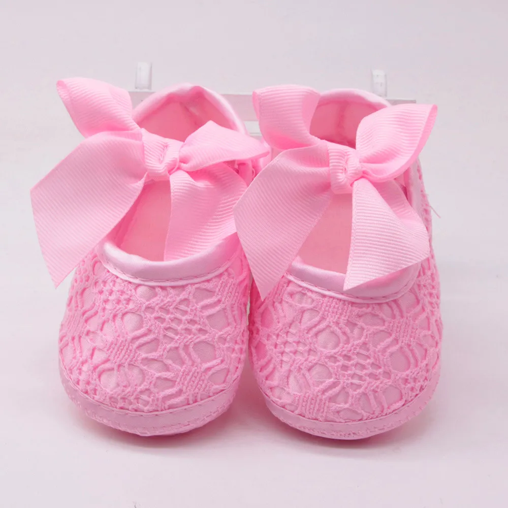 Мягкая Обувь для новорожденных девочек; нескользящая обувь с бантом на мягкой подошве; обувь для новорожденных - Цвет: Розовый
