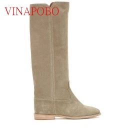 Vinapobo/; высококачественные женские сапоги до колена из натуральной кожи на танкетке; женские высокие сапоги, увеличивающие рост; Повседневная обувь; женские сапоги - Цвет: as the picture