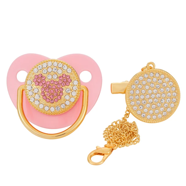 BLINGONLY Luxury Rhinestone Chupete Pink Bling Baby Pacifier With Clip Pink 0-6 M