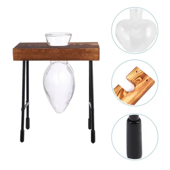 

Hydroponic Flower Vase Desktop Glass Planter Heart Shaped Wooden Frame Hydroponic Container (Bench Heart with One Vase)