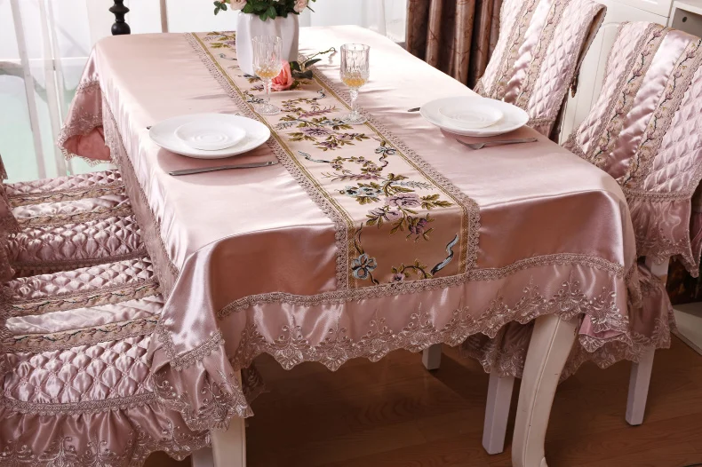 Luxury Solid Color Lace Tablecloth Chair Cover Table Flag Exquisite Relief Embroidery Rectangle Table Cover European Table Cloth