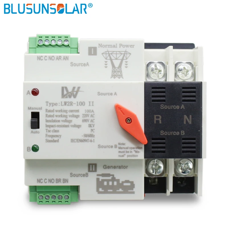 Din Rail 2P 100A 220V AC ATS Dual Power Automatic Transfer Switch Electrical Uninterrupted Blusunslar Mini | Обустройство дома