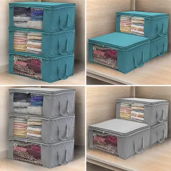 

3Pcs Foldable Storage Bag Non-Woven Family Save Space Home Storage Box Quilt Organizer Holder Anti-dust Clothes Container