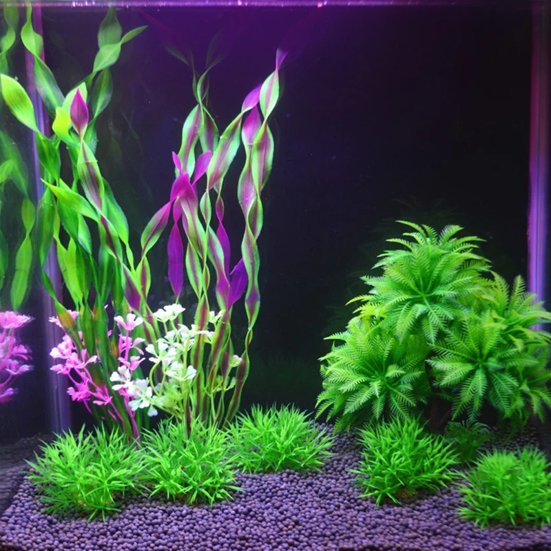 Water Grass Aquarium Decor With Flowers Ornament Plastic Plant Fish Tank Decor 