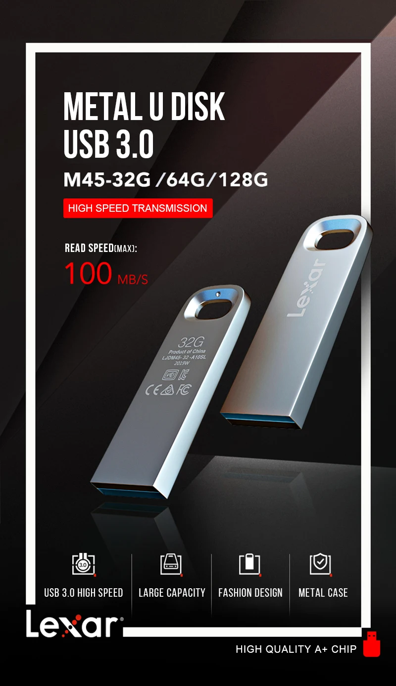 Lexar USB 3,1 M45 USB флэш-накопитель 32 Гб 64 Гб Высокое Скорость 100 МБ/с. металлический флэш-накопитель U Stick 128 ГБ USB флеш-накопитель запоминающее устройство