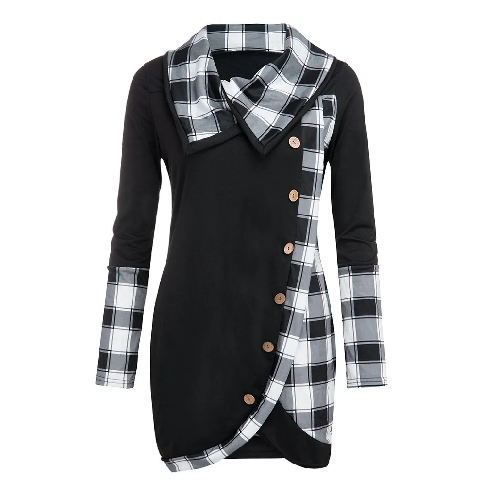 Женская блузка с длинным рукавом, клетчатая водолазка, туника в клетку, свитер, пуловер, топы, зимний Повседневный теплый топ, блузка, sudadera mujer
