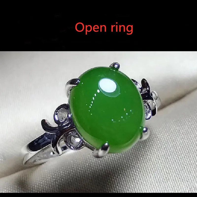 

Open Ring Female Models Natural Hotan Jasper S925 Silver Inlaid Female Ring Natural Stone Jade Jewelry