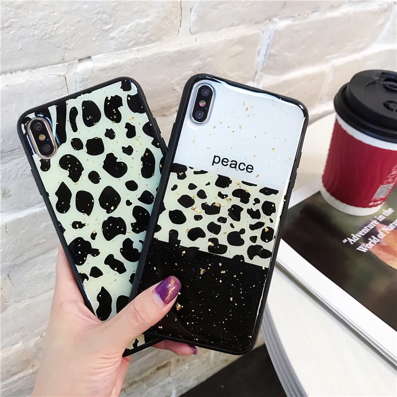 

Leopard Luxury Gold Foil Bling Phone Case Cover For Iphone XS Max XR X 8 7 6 6S Plus Luxury Soft Back Cases Fashion Capa Shell