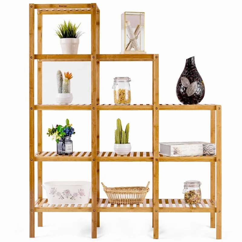 cheap Multifunctional Bamboo Shelf Display Organizer Bookcases Storage Capacity Standing Shelves HW57413