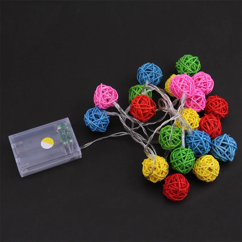 

2.2M Colorful Rattan Ball 20 LED Light String Battery Home Party Wedding Decor X