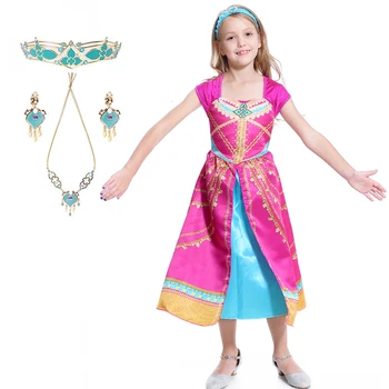 

Jasmine Princess Dress for Teens Girls Aladdin Christmas Kids Rose Dresses Coronation Party Costume Children Costume Clothes Wig