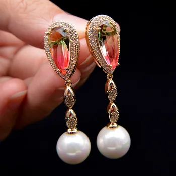

CINDY XIANG 2 Colors Available Omber Color Cubic Zirconia Stud Earrings For Women Luxury Fashion Earrings Pearl Jewelry