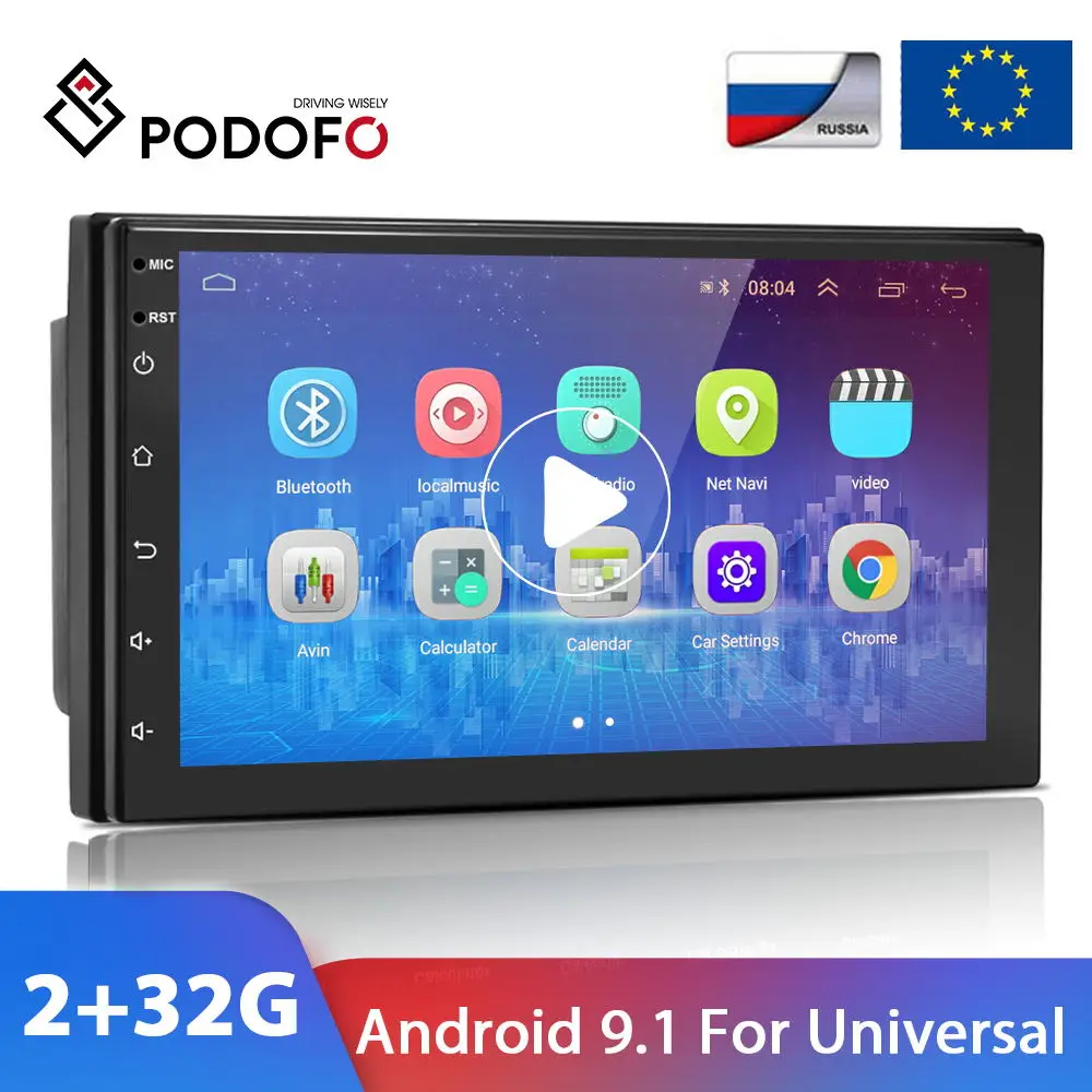 Автомагнитола Podofo 2 Din Android 9 1 7 '' GPS FM IOS Mirror Link стерео для VW Nissan Hyundai Kia