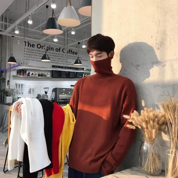 

Autumn/winter 2019 new slim long solid color knit long sleeve sweater loose casual high collar personality youth men's wear