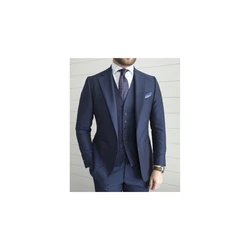 Hot Selling High Quality Notch Lapel Men's Navy Blue Suits Custom Made Two Buttons Fashion Casual Wear Blazer 3 Pieces Skinny