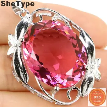 

35x25mm Classic Big Oval Gemstone 22x18mm 8.4g Pink Morganite Gift For Woman's Jewelry Making Silver Pendant