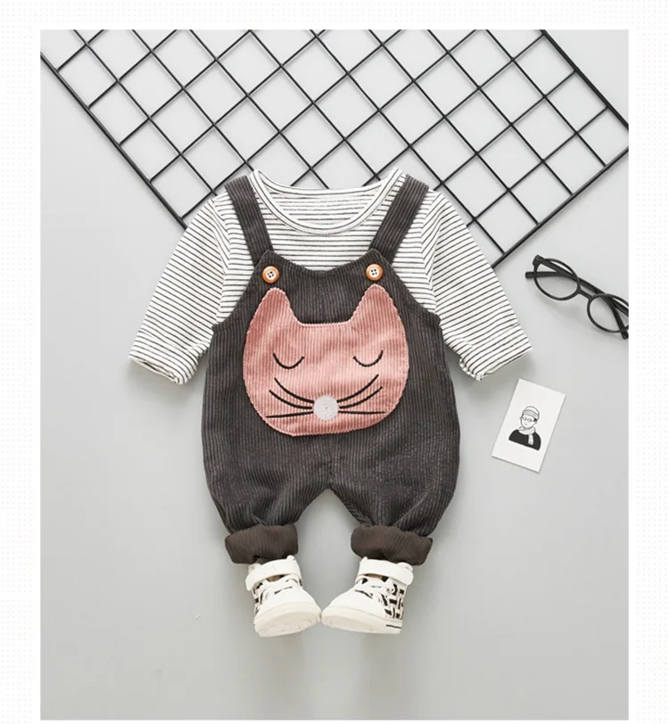 Комплекты одежды для маленьких девочек весенне-осенние модные хлопковые топы для новорожденных+ комбинезон спортивный костюм из 2 предметов для маленьких мальчиков