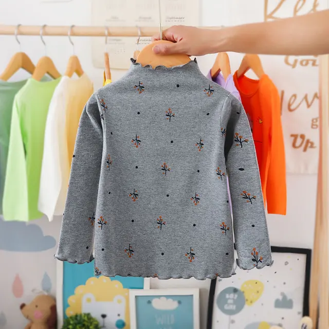 New Cotton Autumn Boys Girls Basic Shirts Winter Turtleneck Collar T Shirt For 1-6Years Baby Girl Long Sleeve Clothes Comfort T688-gray