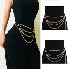 Women Retro Gold Belts Waistbands All-match Multilayer Long Tassel For Party Dress Waist Chain Coin Pendant Belts