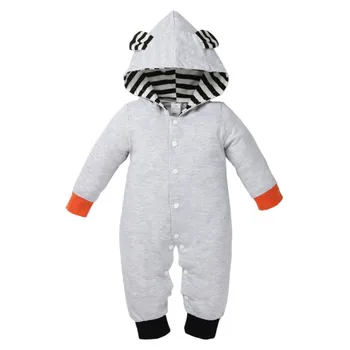 

hilittlekids 2019 Autumn Winter Christmas Stripe Animal Baby Hooded Romper Fox Girl Clothes Cute Cartoon Bear Warm Jumpsuit