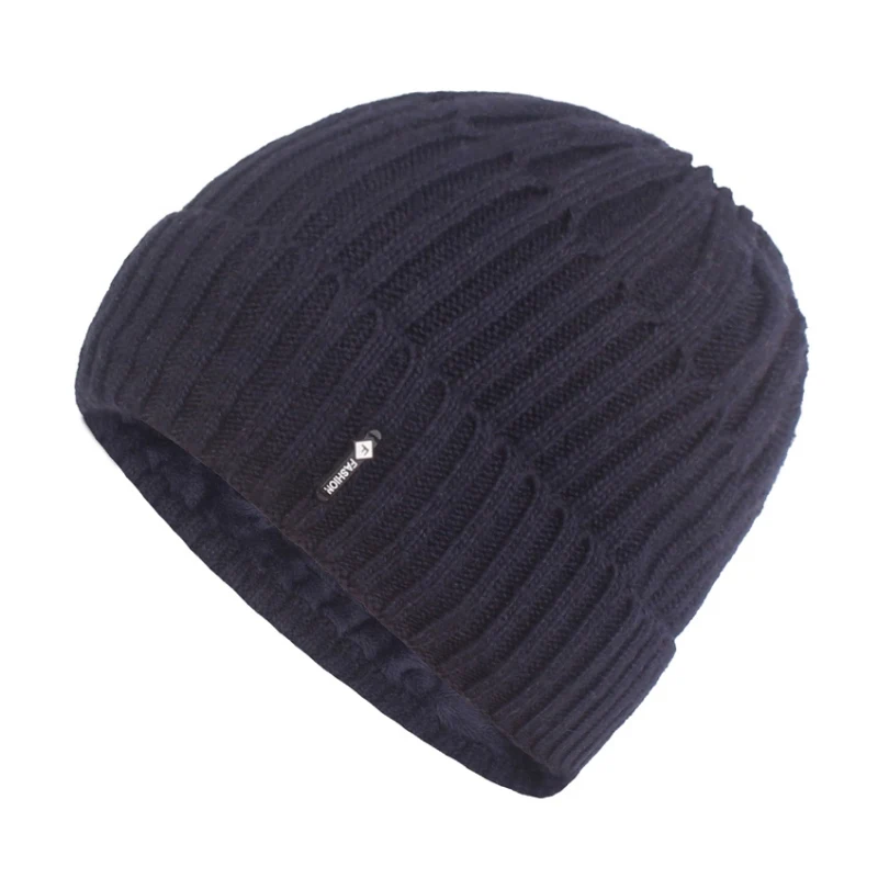 DL Hot Universal Outdoor Winter Warm Wool Loose Knit Hat Casual Beanie Hat Velvet Lining Knit Cuff Hat - Color: DL
