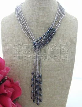 

N032606 50'' Black Pearl Crystal Necklace