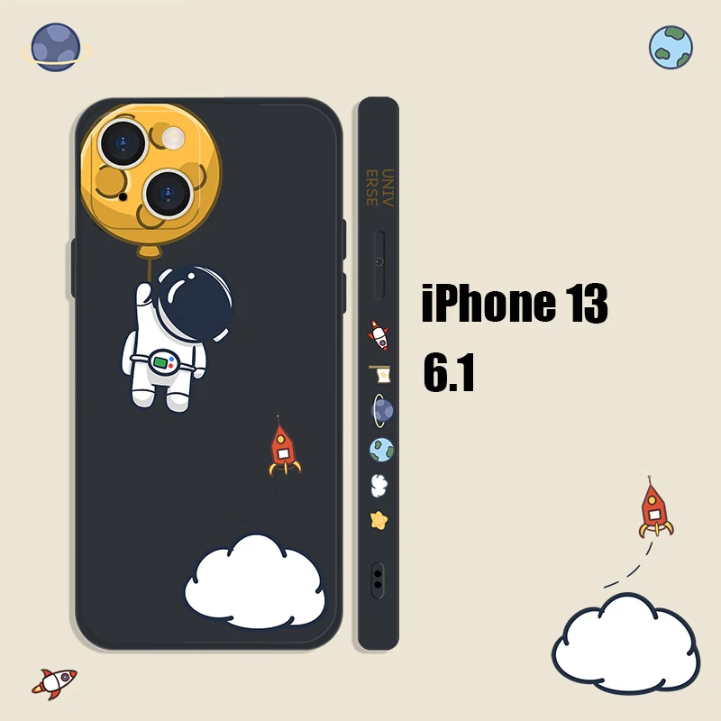 Case For iPhone 13 12 11 Pro Max Creative Astronaut Silicone Soft Case For iPhone 12 11 13 XS X XR 8 7 Plus SE 2020 Square Cover iphone 13 pro max case leather