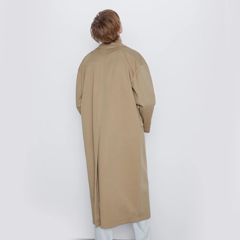 ZA Тренч, модное двубортное пальто средней длины, женский тонкий плащ с поясом, цвета хаки, черный, Женская ветровка Abrigos
