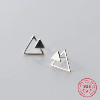 

OL Geometric Triangle Stud Earrings Real 925 Sterling Silver For Women Engagement Fine Jewelry Fashion Accessories Gift