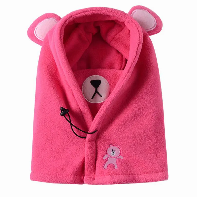 

Warm Kids Winter Hats Poly Fleece Cartoon Bear Beanie Windproof Earflap Hat for Girls Boys 3-10years Pink Brown Blue
