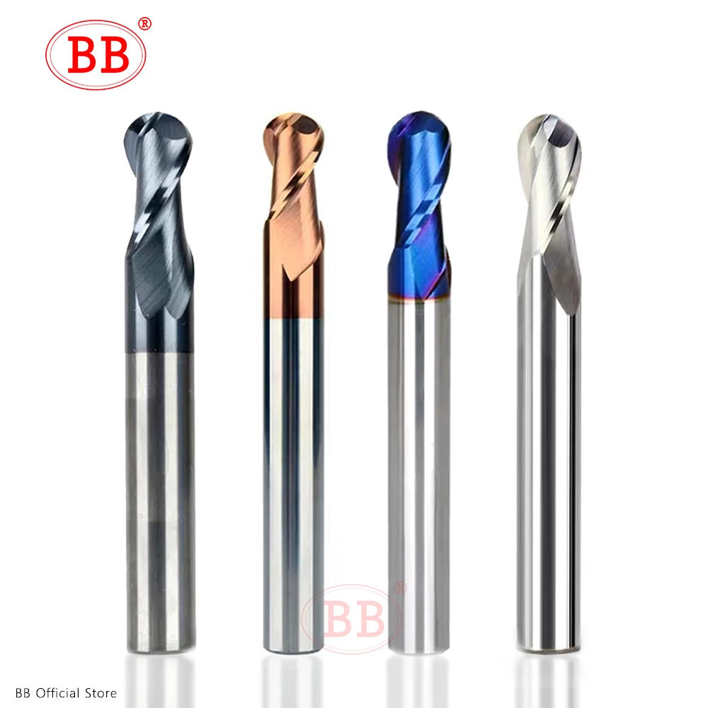 BB Ball Nose End Mill Tungsten Carbide Cutter CNC Router Bit Milling Tool R0.5 6mm 8mm 10mm HRC45 55 65 2 Flute