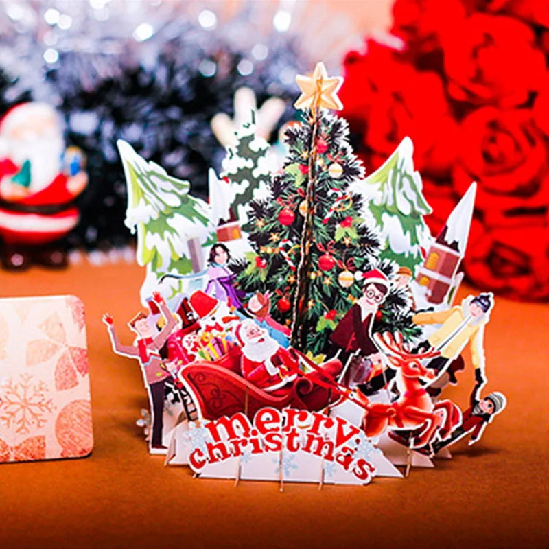 Christmas 3D Greeting Card Wishes Postcard Greeting Card Christmas Party Postcard Gifts Handmade Pop Up New Year Creative